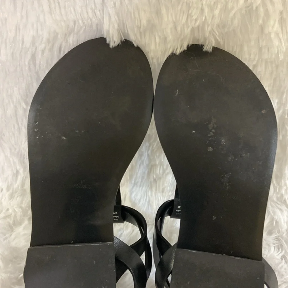 & OTHER STORIES WOMEN BLACK T FRONT GENUINE LEATHER ROMAN STYLE SANDALS.SIZE-7